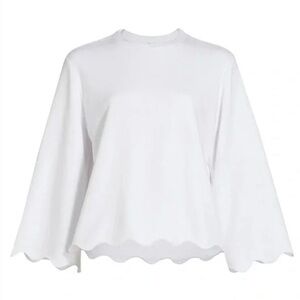 Splendid-Nori-Scalloped-White-Sweatshirt-3/4 Sleeve-White-Sporty-Costal-Size S